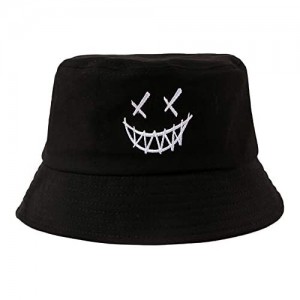 SINLOOG Smile Face Bucket Hat  Unisex Summer Smirk Cotton Cap Packable Travel Beach Sun Hat