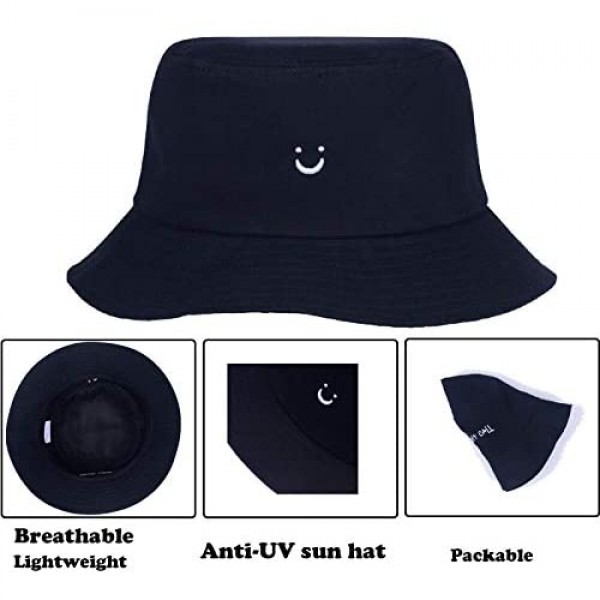 Smile-Face-Bucket Hat Summer-Travel Beach Sun Hat Embroidery Packable Outdoor