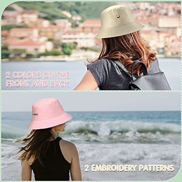 Smile Face Bucket Hats Embroidery Outdoor Reversible Travel Bucket Beach Sun Hat for Men Women Teens