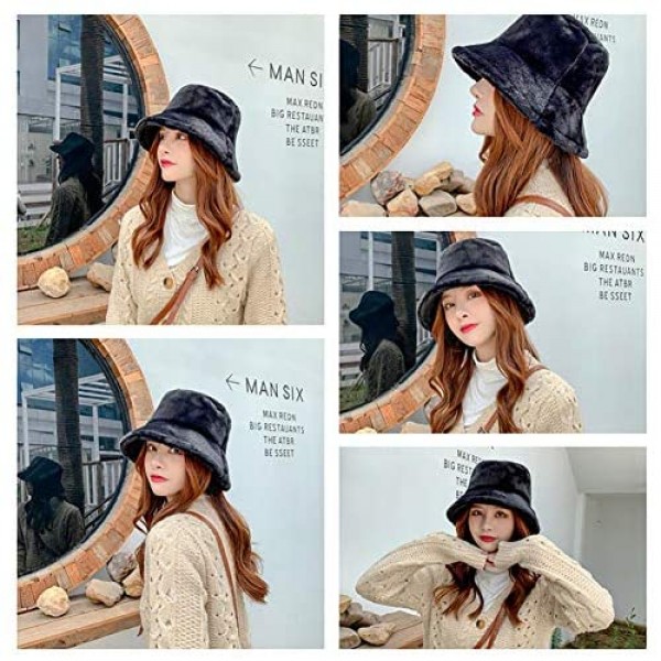 Starinee Women's Cute Fall Winter Fashion Warm Cozy Faux Fur Fisherman Bucket Hat Cap