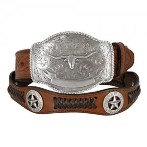 State of Texas Longhorn and Star Western Embossed Leather Belt