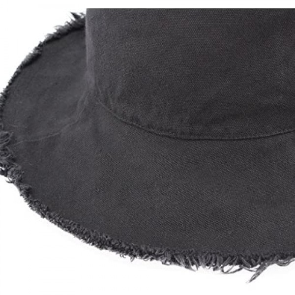 Surkat Unisex Frayed Washed Bucket Hat Foldable Cotton Fisherman Cap Brim Visors Sun Hat