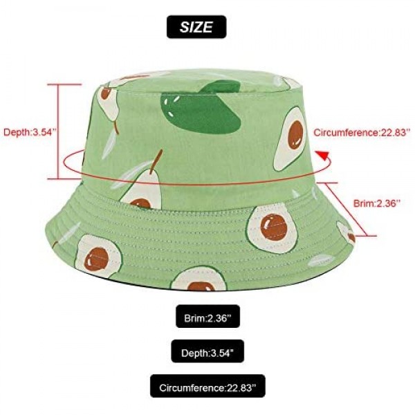 SUSSURRO 2 Pieces Unisex Avocado Print Bucket Hat Reversible Bucket Hat Fisherman Cap Hat Summer Sun Visor Hat for Women Men