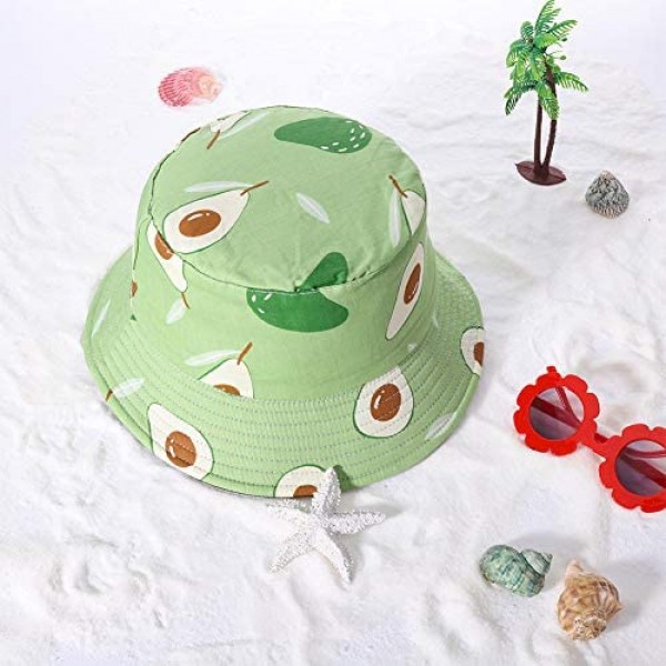 SUSSURRO 2 Pieces Unisex Avocado Print Bucket Hat Reversible Bucket Hat Fisherman Cap Hat Summer Sun Visor Hat for Women Men