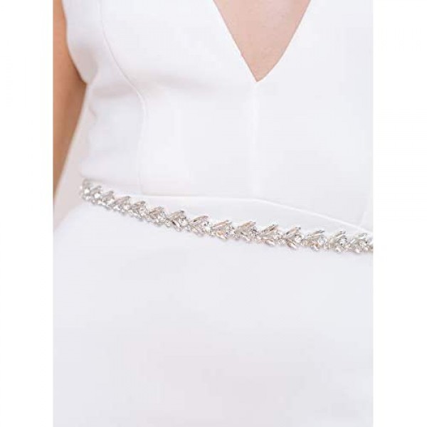 SWEETV Bridal Belt Sash with Rhinestones Wedding Dress Belt Crystal Headband Bride Bridesmaids Sash