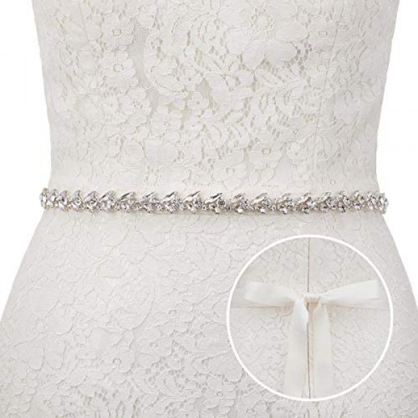 SWEETV Bridal Belt Sash with Rhinestones Wedding Dress Belt Crystal Headband Bride Bridesmaids Sash