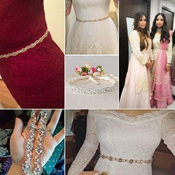 Tendaisy Women's Crystal Bridal Belt Rhinestone Pearls Sashes Wedding Belts for Gowns