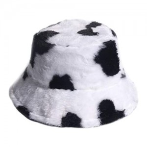TENDYCOCO Bucket Hat Cow Pattern Faux Fur Fisherman Hat Packable Fluffy Hat Winter Hats for Men Women