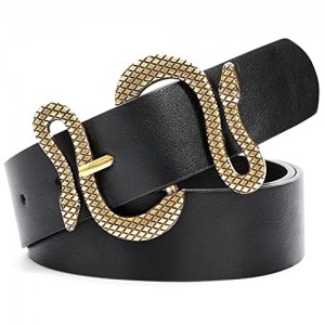 Triworks Belt For Women Fashion Leather Belt Gold/Black Snake Buckle Belt for Jeans  Pants  Dresses  Shorts