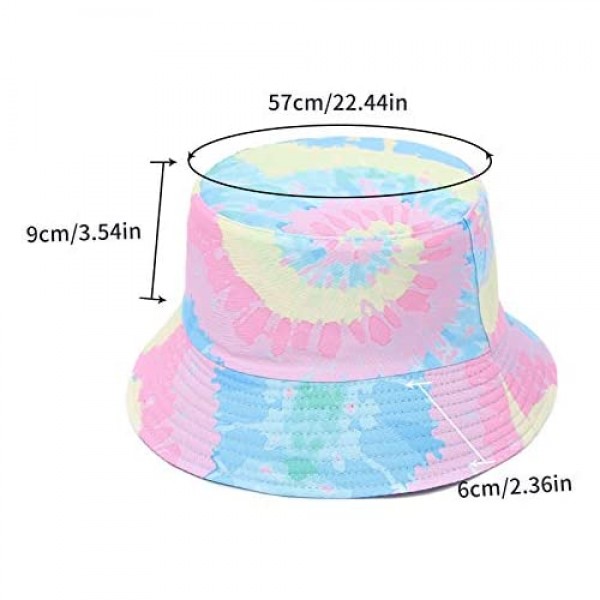 Unisex Summer Bucket Sun Hat for Women Men Girls Reversible Tie Dye Beach Cap