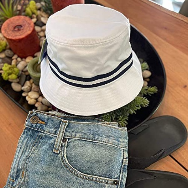 Unisex White Blue Bucket Hat Travel Golfing Hiking Fisherman Golf Beach Sun Hats