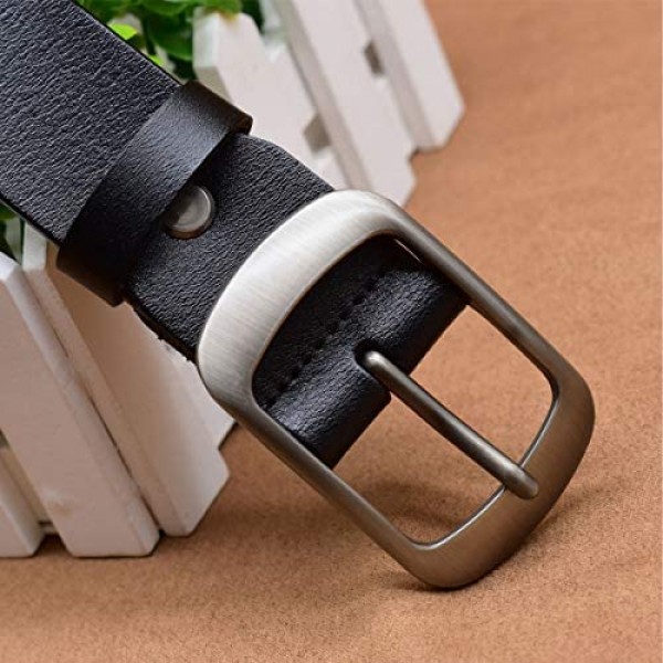 Vonsely Soft Wide Leather Belt for Jeans Shorts Leather Belt with Metal Buckle