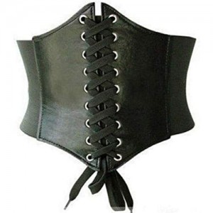 Waist Cincher Corset Wide Band Elastic Tied Waspie Belt Leather Soft Adjustable Black