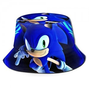 WANCM Sonic The Hedgehog Cap Bucket Hats for Women Outdoor Sun Protection Unisex Breathable Wide-Brimmed Fishing Hat for Men Black