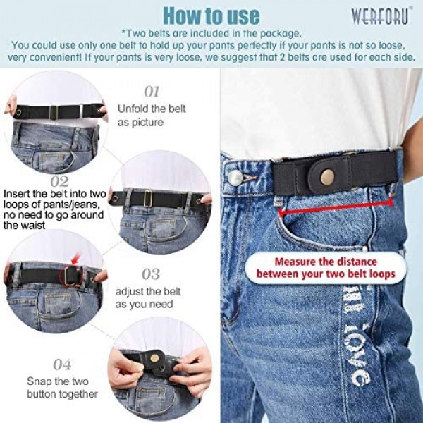 WERFORU 2 Pack No Buckle Elastic Belt for Women Men 2 Loop Stretch Buckle-Free Belt for Jeans Pants