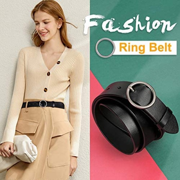WERFORU Women Casual Dress Belt Fashion Leather Belt with O Ring Buckle for Jeans Pants