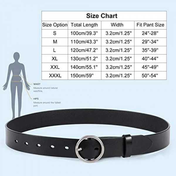 WERFORU Women Casual Dress Belt Fashion Leather Belt with O Ring Buckle for Jeans Pants