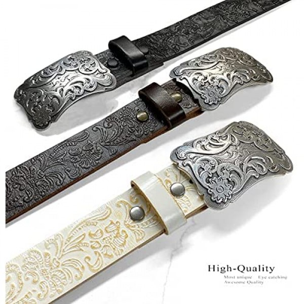 Western Fashion Style Floral Engraved Buckle Full Grain Genuine Leather Belt 1-1/2 (38mm) Wide - Assembled in the U.S