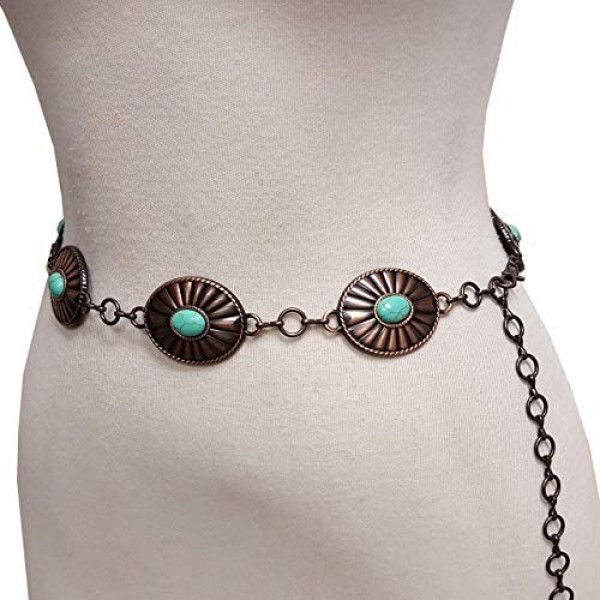 Western Turquoise Stone with Concho Chain Belt