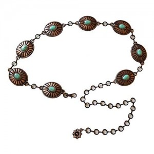 Western Turquoise Stone with Concho Chain Belt