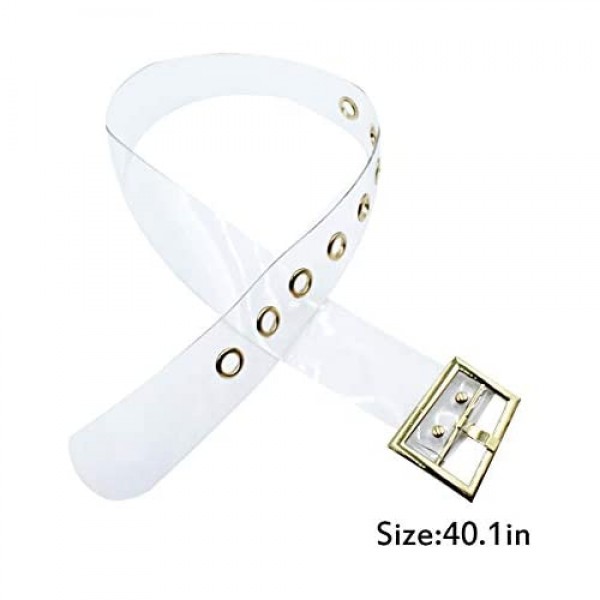 Women Fashion Holographic Clear Wide Belt Transparent PVC Metal Buckle Waist Belt Waistband Cinch Dress Belt