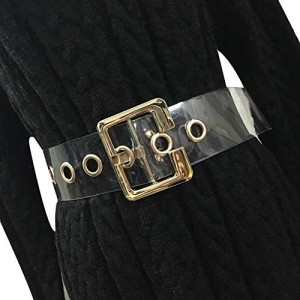 Women Fashion Holographic Clear Wide Belt Transparent PVC Metal Buckle Waist Belt Waistband Cinch Dress Belt