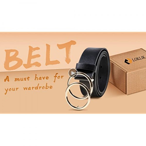 Women Leather Belt for Jeans Dress Waist Belts with Double Ring Buckle by LOKLIK