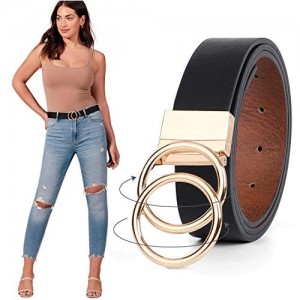 Women Leather Belt  Reversible Belt  Leather Waist Belt for Jeans Dress with Gold Double O Ring Rotate Buckle by JASGOOD