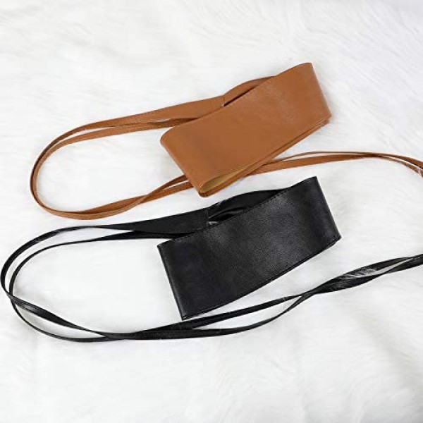 Women Obi Style Waist Belt Soft Faux Leather Wide Wrap Around Bowknot Ladies Waistband Belts 2 Packs by WHIPPY