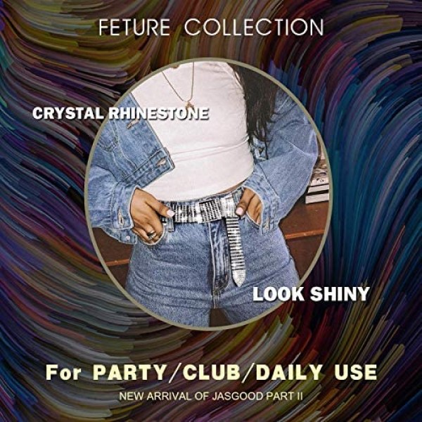 Women Rhinestone Chain Waist Belt JASGOOD Party Club Sparkle Waistband Silver Shiny Crystal Belts for Dress