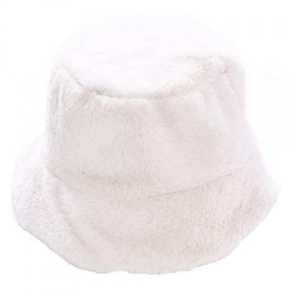 Women Winter Plush Bucket Hat Warm Solid Color Faux Fur Fisherman Cap