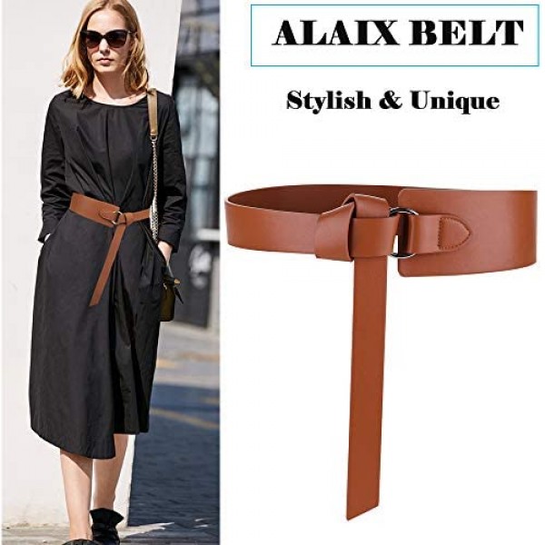 Women's Leather Belt Dress Belts for women Coat Belt Tie a Knot PU Leather Wide Waist Belt by ALAIX