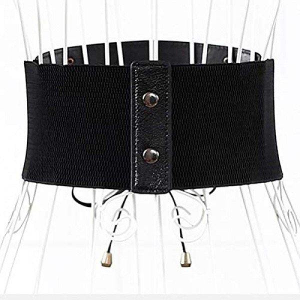 Womens PU Leather High Waist Belt Wide Elastic Stretch Cincher Corset Lace up Band…
