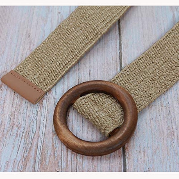 Womens Wide Elastic Stretch Waist Belts Braided Cinch Belt waistband With Round Wooden Buckle for Coat Dress Jeans