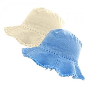 XSKJY 2 Pack Bucket Hat Distressed Summer Travel Beach Sun Hat Wide Brim Beach Bucket Hat Vacation Bucket Hat for Women