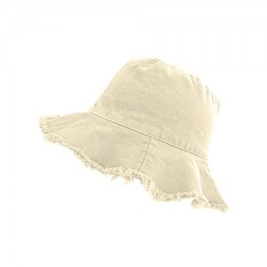 XSKJY Frayed Bucket Hat Distressed Sun Protection Washed Cotton Summer Wide Brim Beach Bucket Hat Vacation Travel Accessories