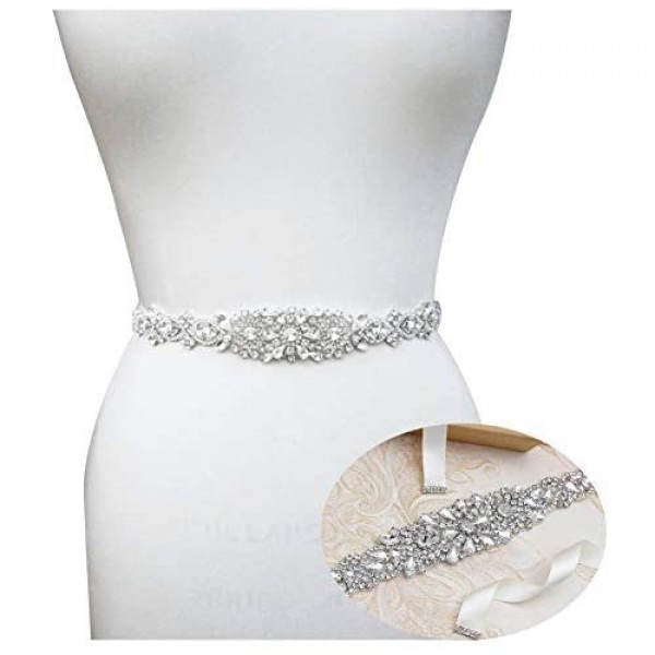 Yanstar Bridal Belt Rhinestone Bridal Belts and Sashes Clear Crystal Wedding Belt for Bride Dress