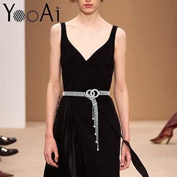 YooAi Crystal Waist Belt for Women Rhinestone Chain Belt O-Ring Waistband Belt for Dress