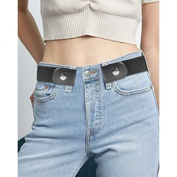 YUNDUOJIA Buckle Free Belt for Women Men Black Elastic Waist Adjustable Stretchy Invisible Buckleless Belt for Jeans Pants Shorts