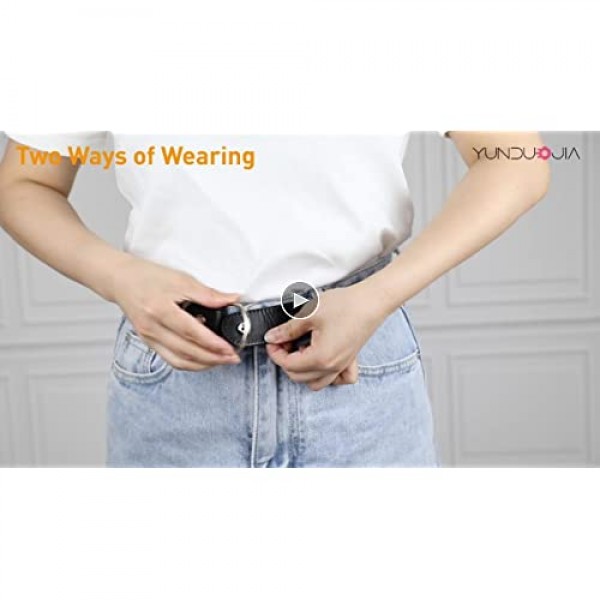 YUNDUOJIA Buckle Free Belt for Women Men Black Elastic Waist Adjustable Stretchy Invisible Buckleless Belt for Jeans Pants Shorts