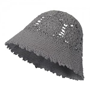 ZLYC Women Cotton Bucket Hat Handmade Crochet Knit Floral Summer Bucket Hats
