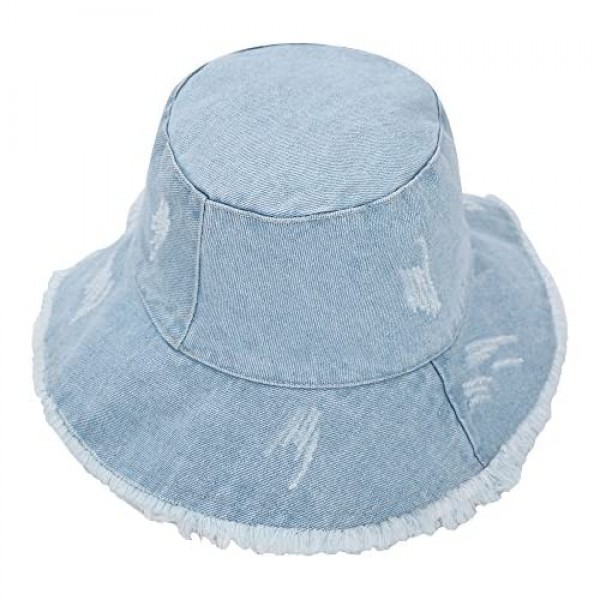 ZLYC Women Fashion Outdoor Washed Cotton Denim Bucket hat Sun hat