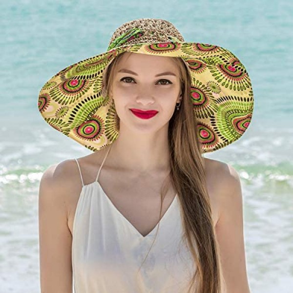 AJIUHE Womens Straw Wide Brim Hat Bohemian Big Bowknot Large Foldable Roll Up Sun Beach Floppy Hats for Women Summer Packable
