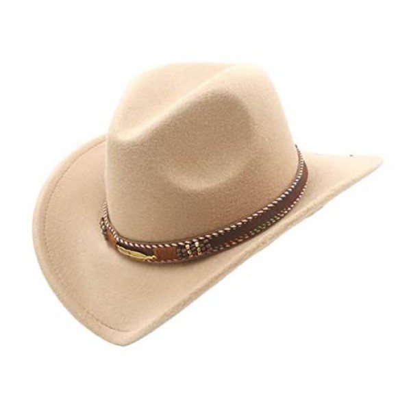 ASO-SLING Unisex Wool Western Cowboy Hat for Gentleman Lady Winter Autumn Jazz Cowgirl Hat Sombrero Caps with Ethnic Belt