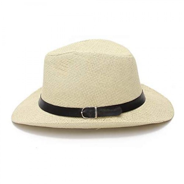 EOZY Classic Short Brim Straw Cowboy Hat for Women Mens Belt Buckle Straw Sun Hat Trilby Jazz Hat