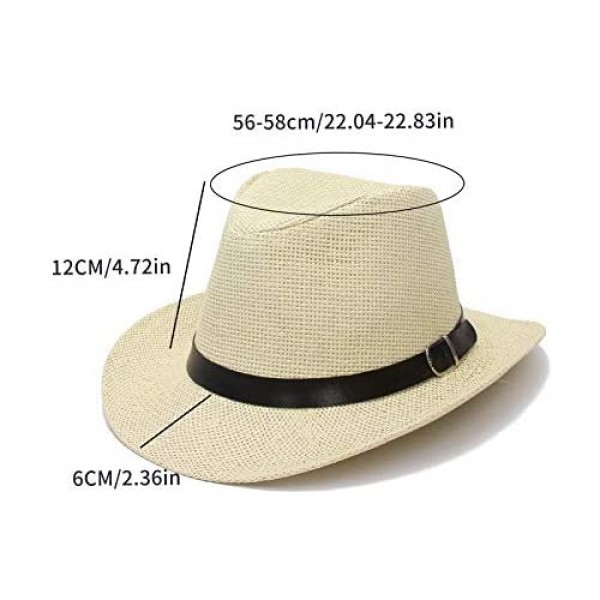 EOZY Classic Short Brim Straw Cowboy Hat for Women Mens Belt Buckle Straw Sun Hat Trilby Jazz Hat