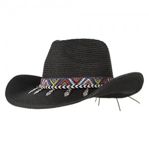 Jelord Summer Cowboy Cowgirl Hat Unisex Roll up Brim Fedora Straw Sun Hat Western Cowboy Hat Straw Beach Cap