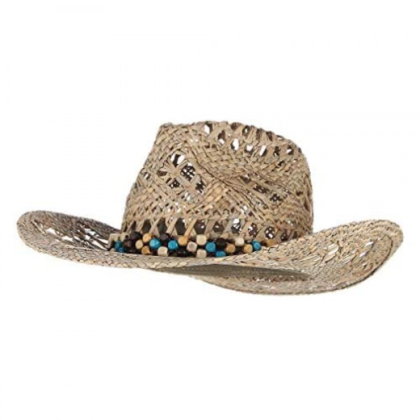 Jelord Summer Cowboy Cowgirl Straw Hats Unisex Sun Protection Western Cowboy Sun Hat Beach Fedora Straw Sun Hat