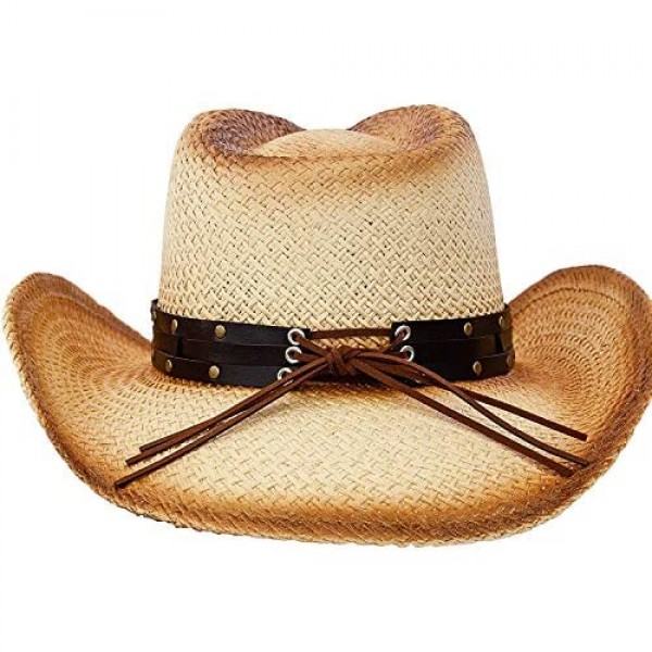 Milani Paper Straw Star Design Cowboy Hat (Natural Color One Size)