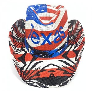 RED Write Blue American Flag Cowboy HAT Texas Cowboy HAT Texas Men & Women's Woven Straw Cowboy Cowgirl Hat Western Outback